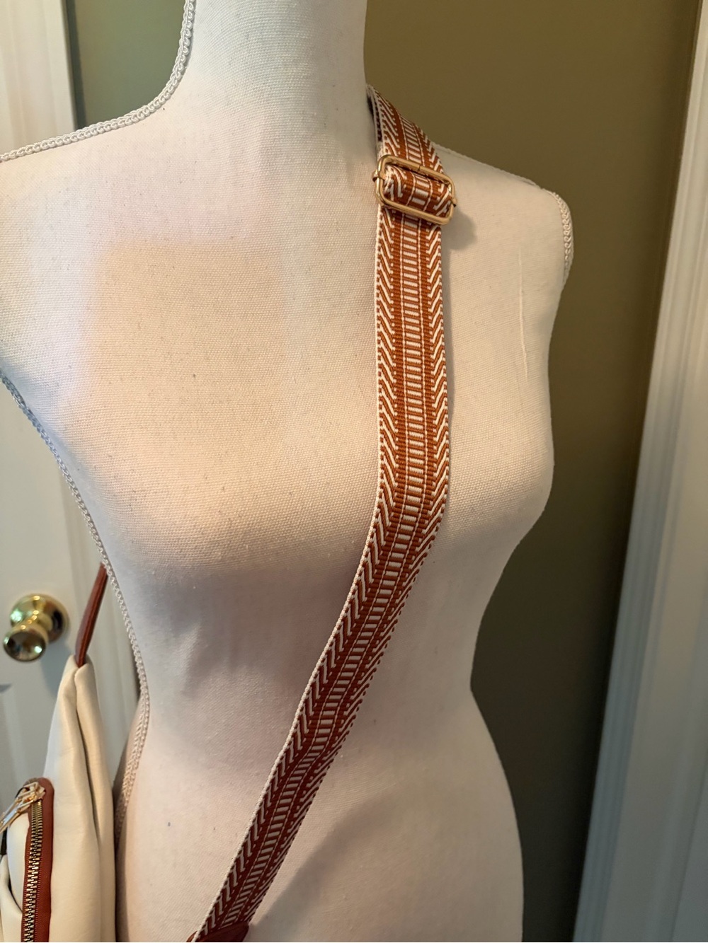 Cream Crossbody Sling Bag with Brown Trim - Picture 3 of 4